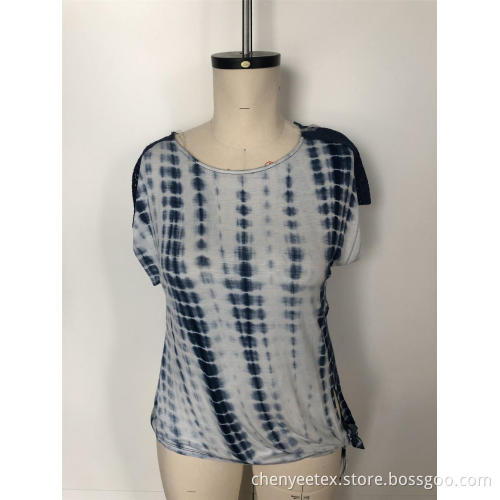 Lace stitching with gradient short sleeve
